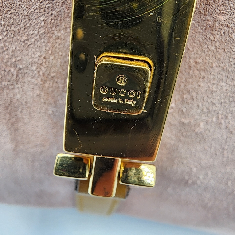 GUCCI Jackie Tote Satchel Shoulder Bag Purse in Pink Suede with Tan Leather Trim - Picture 9 of 10